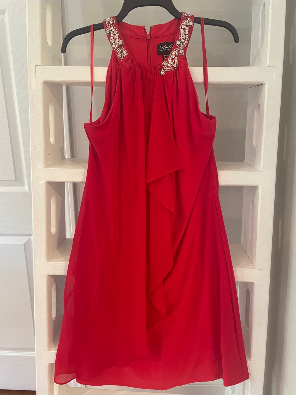Adrianna Papell Red Embellished Halter Asymmetrical Cocktail Dress